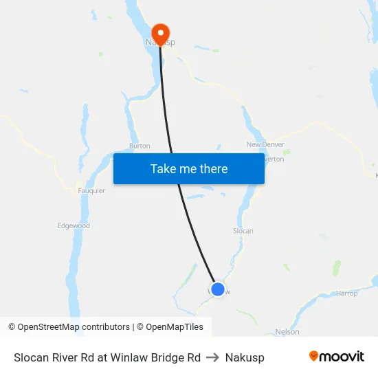 Slocan River Rd at Winlaw Bridge Rd to Nakusp map