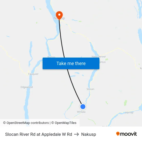 Slocan River Rd at Appledale W Rd to Nakusp map