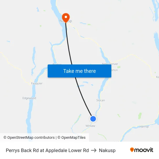 Perrys Back Rd at Appledale Lower Rd to Nakusp map