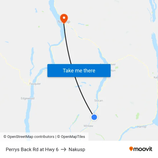 Perrys Back Rd at Hwy 6 to Nakusp map