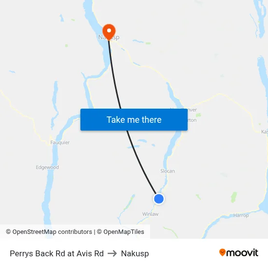 Perrys Back Rd at Avis Rd to Nakusp map
