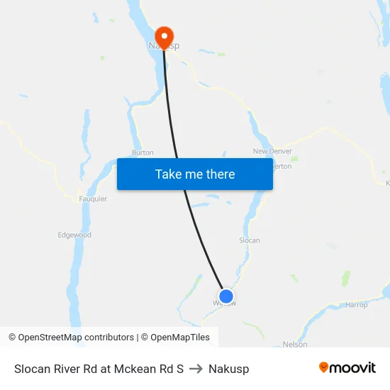 Slocan River Rd at Mckean Rd S to Nakusp map