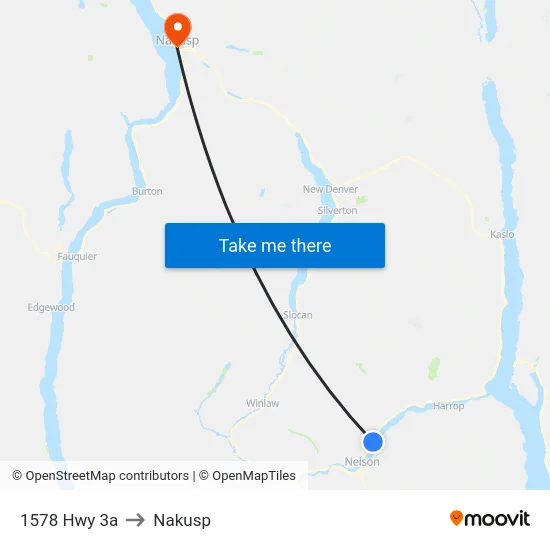 1578 Hwy 3a to Nakusp map
