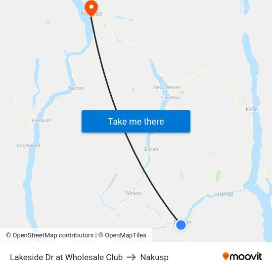 Lakeside Dr at Wholesale Club to Nakusp map