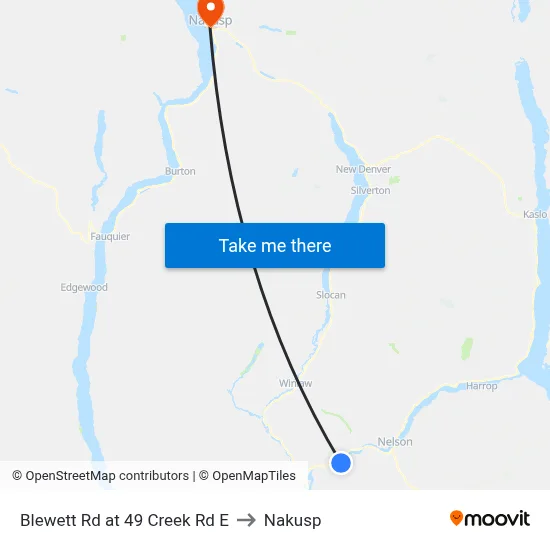 Blewett Rd at 49 Creek Rd E to Nakusp map