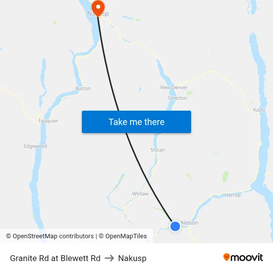 Granite Rd at Blewett Rd to Nakusp map
