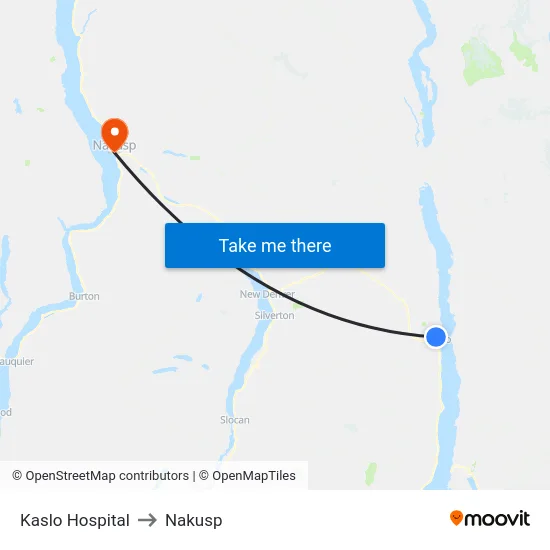 Kaslo Hospital to Nakusp map