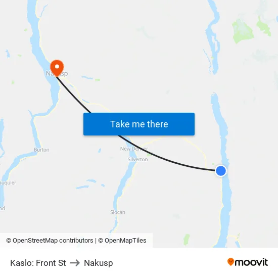 Front St at 4th St to Nakusp map