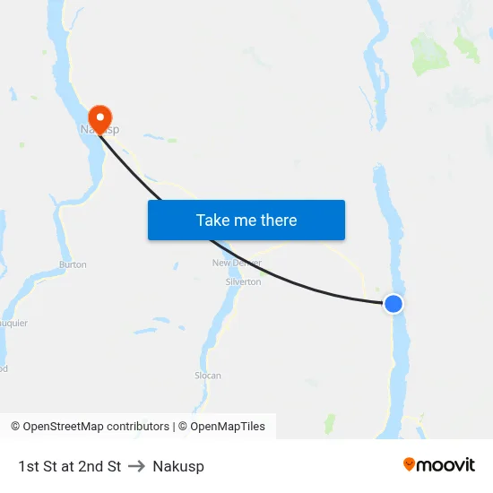 1st St at 2nd St to Nakusp map