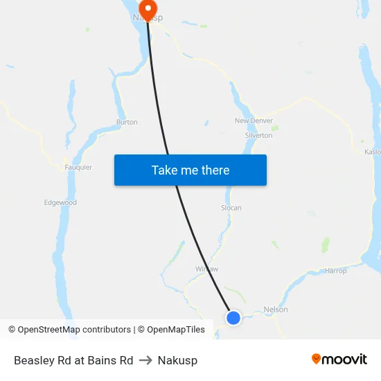 Beasley Rd at Bains Rd to Nakusp map