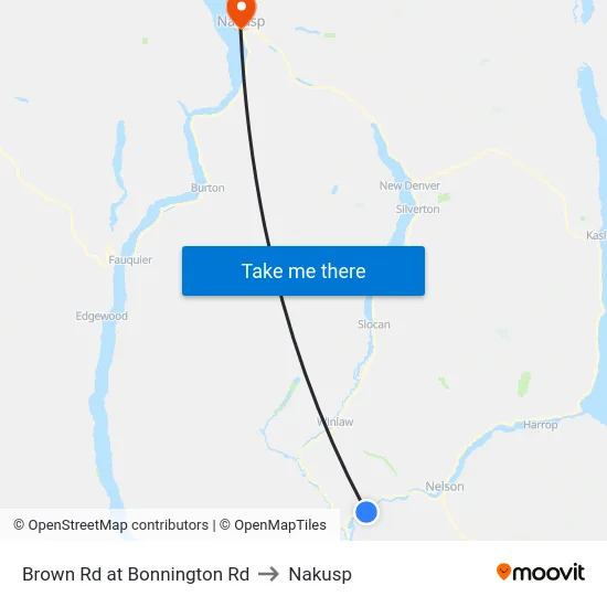 Brown Rd at Bonnington Rd to Nakusp map