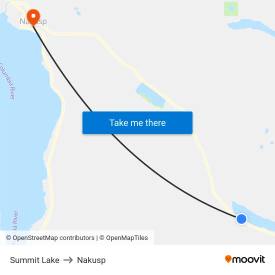 Summit Lake to Nakusp map