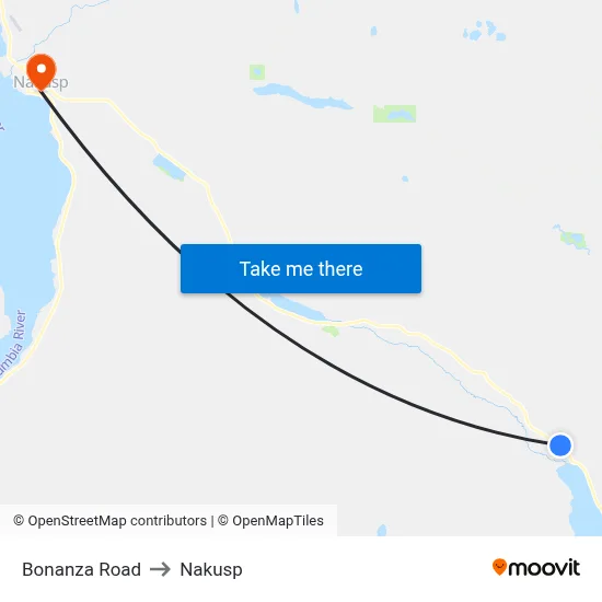 Bonanza Road to Nakusp map