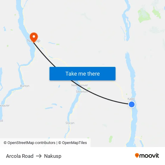 Arcola Rd to Nakusp map