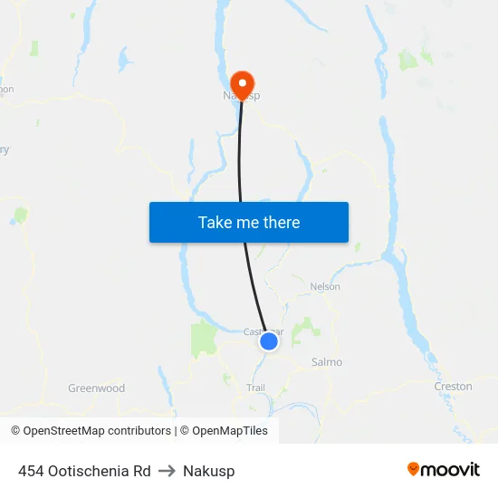 454 Ootischenia Rd to Nakusp map