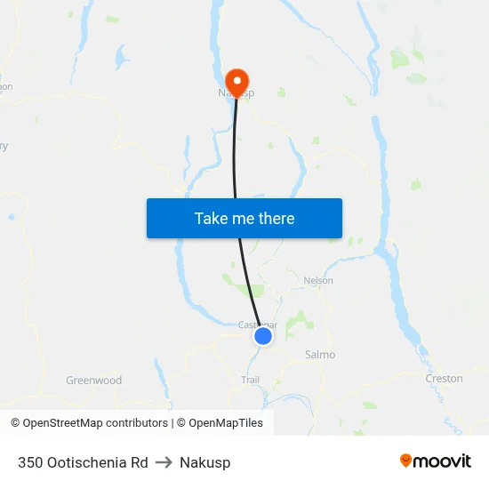350 Ootischenia Rd to Nakusp map