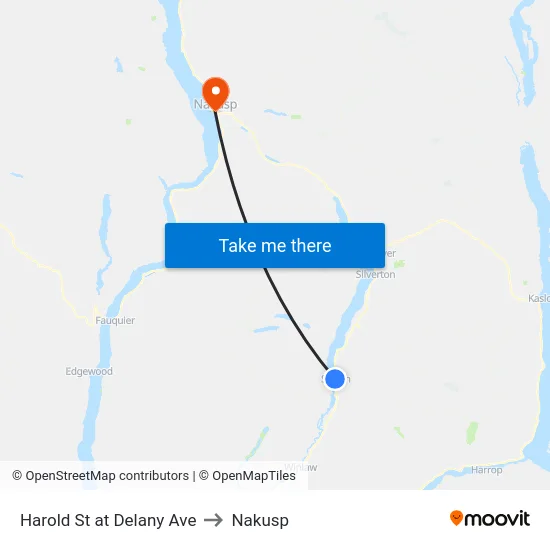 Harold St at Delany Ave to Nakusp map