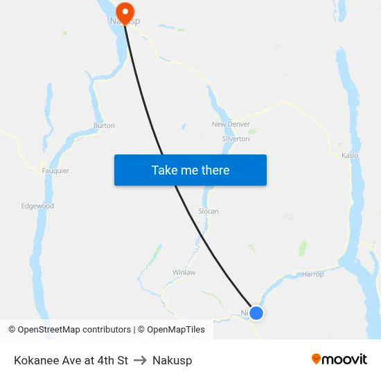 Kokanee Ave at 4th St to Nakusp map