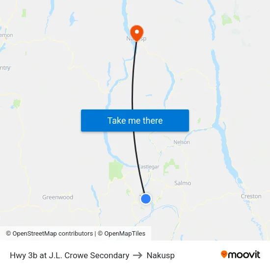 Hwy 3b at J.L. Crowe Secondary to Nakusp map