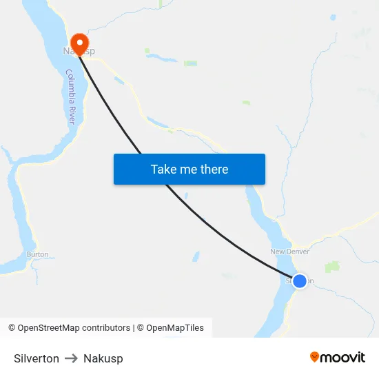 Silverton to Nakusp map