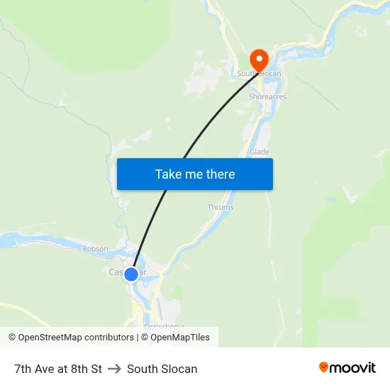 7th Ave at 8th St to South Slocan map