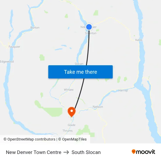 New Denver Town Centre to South Slocan map