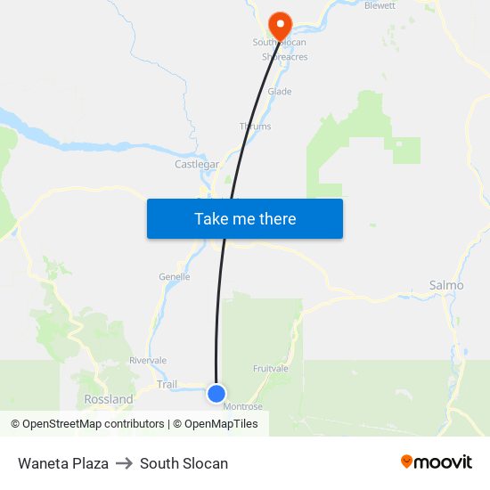 Waneta Plaza to South Slocan map