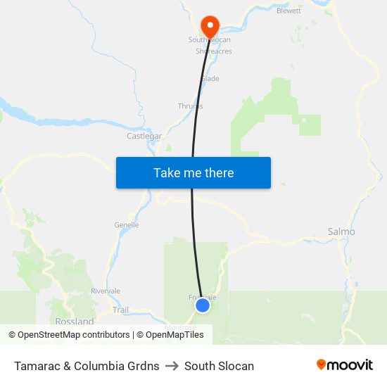 Tamarac & Columbia Grdns to South Slocan map