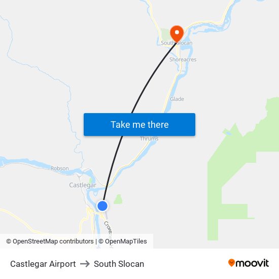 Castlegar Airport to South Slocan map