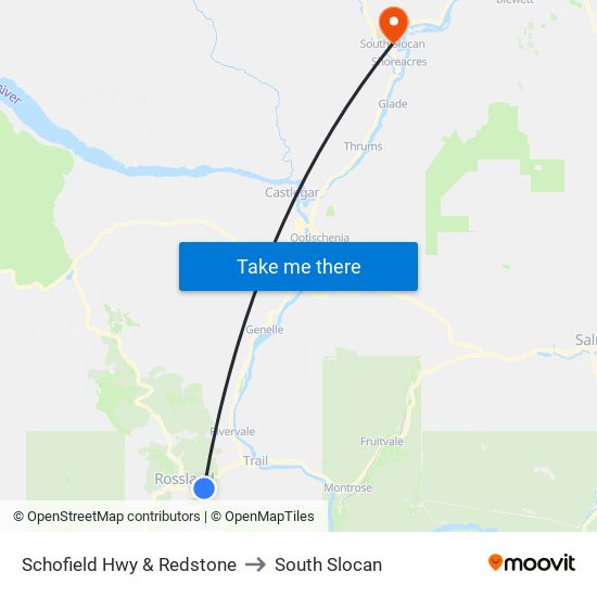 Schofield Hwy & Redstone to South Slocan map