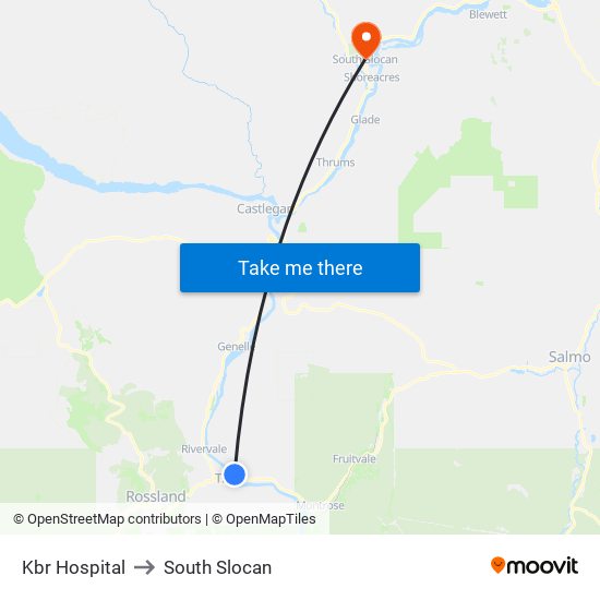 Kbr Hospital to South Slocan map