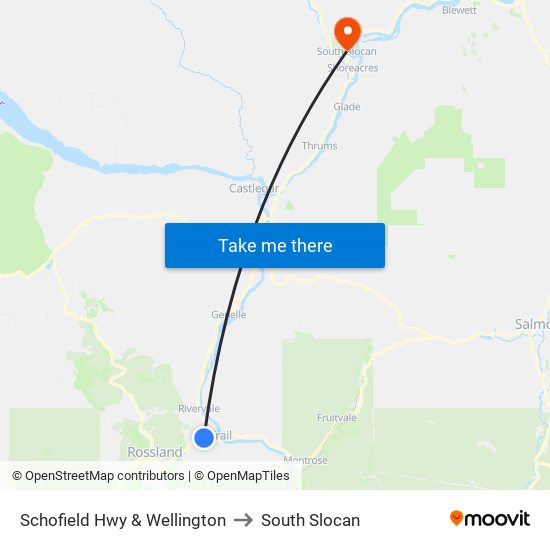 Schofield Hwy & Wellington to South Slocan map