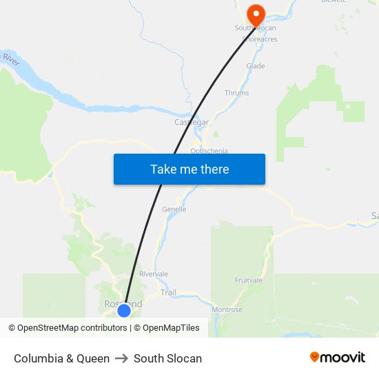 Columbia & Queen to South Slocan map