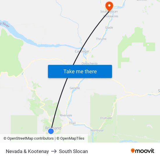 Nevada & Kootenay to South Slocan map