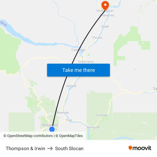 Thompson & Irwin to South Slocan map