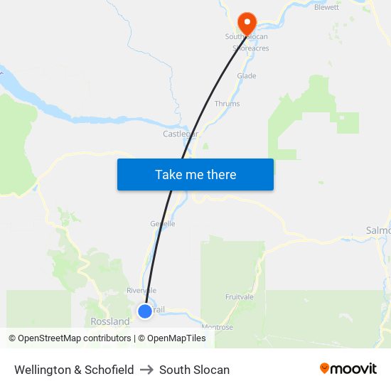 Wellington & Schofield to South Slocan map