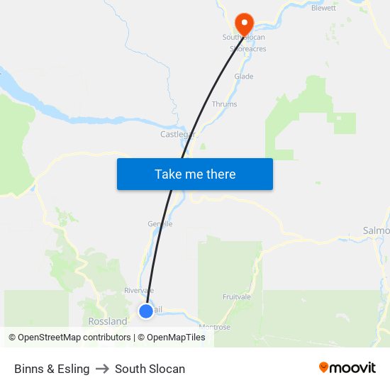 Binns & Esling to South Slocan map