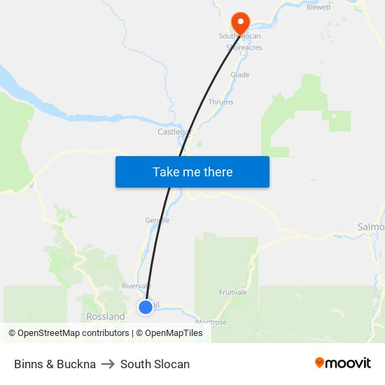 Binns & Buckna to South Slocan map