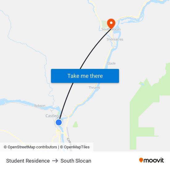 Student Residence to South Slocan map