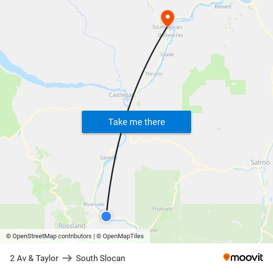 2 Av & Taylor to South Slocan map