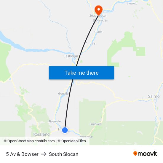 5 Av & Bowser to South Slocan map