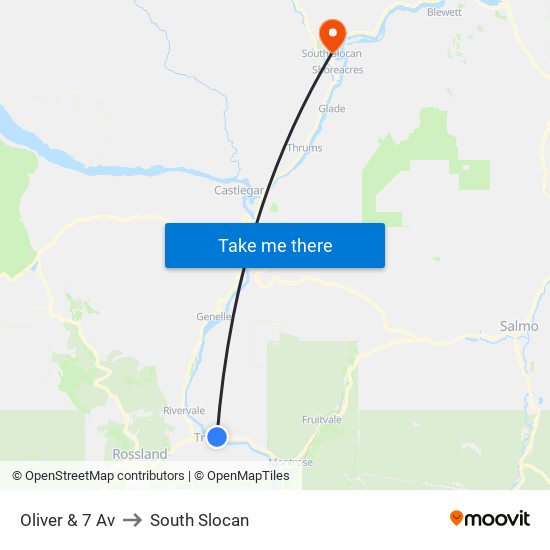 Oliver & 7 Av to South Slocan map