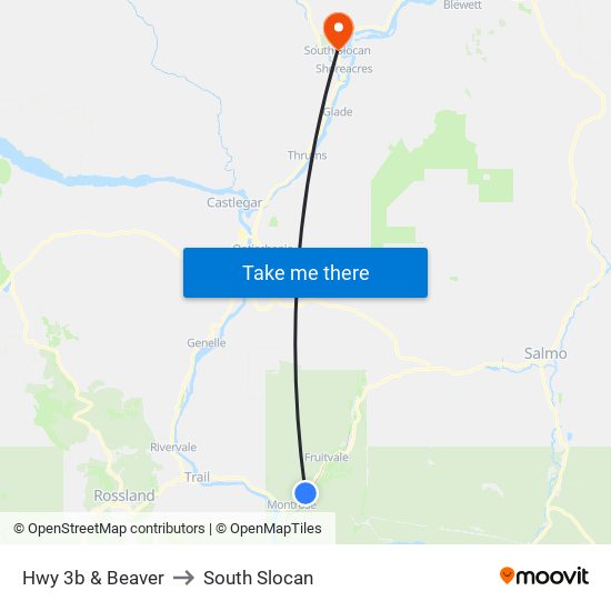 Hwy 3b & Beaver to South Slocan map