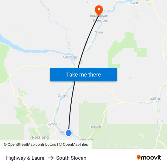 Highway & Laurel to South Slocan map