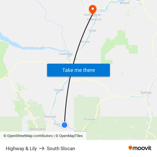 Highway & Lily to South Slocan map