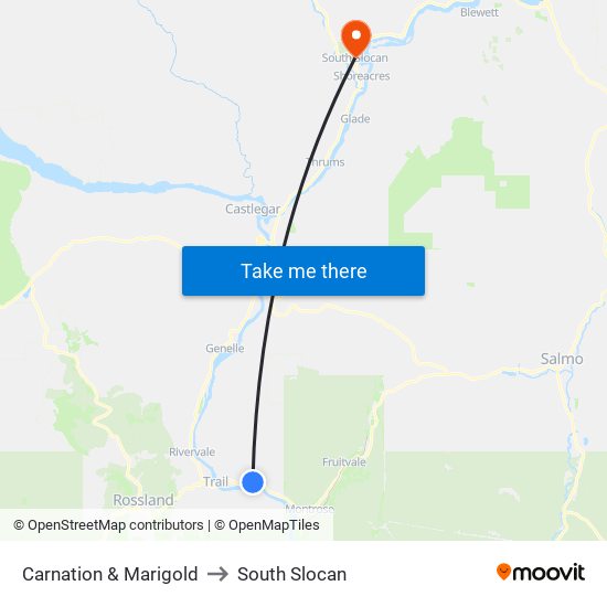 Carnation & Marigold to South Slocan map