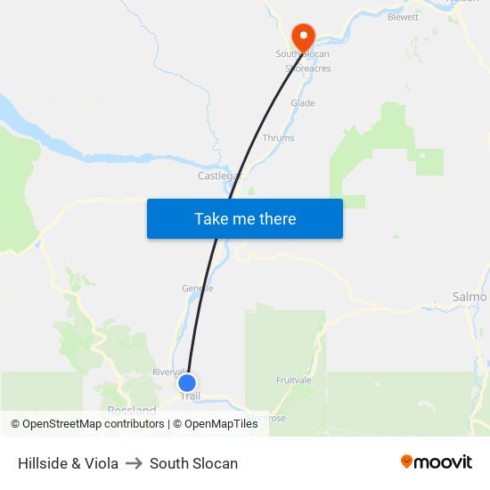 Hillside & Viola to South Slocan map