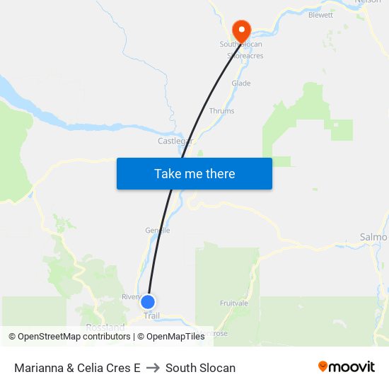 Marianna & Celia Cres E to South Slocan map