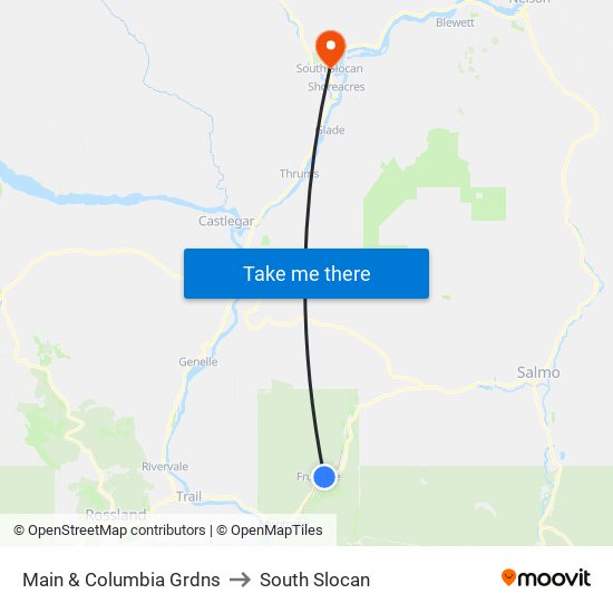 Main & Columbia Grdns to South Slocan map