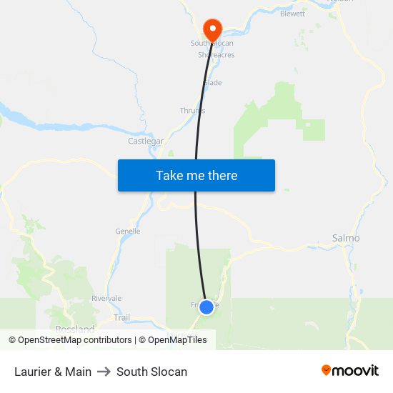 Laurier & Main to South Slocan map